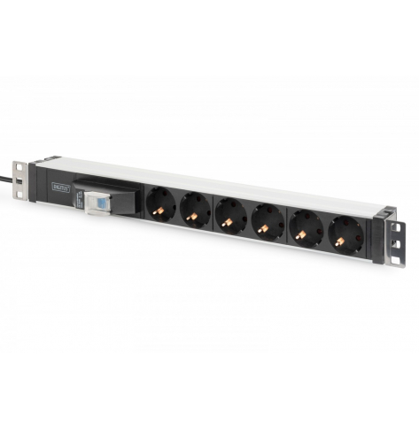 Listwa zasilająca Digitus PDU 19" Rack, 6x gniazdo schuko, 2.0m, 1x wtyk unischuko, 16A, wyłącznik nadprądowy, Profil aluminiowy 