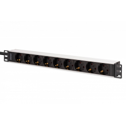 Listwa zasilająca Digitus PDU Rack 19", 9 gniazd Schuko CEE 7/3 (45°), kabel 2m wtyk IEC C20, 16A, aluminiowa