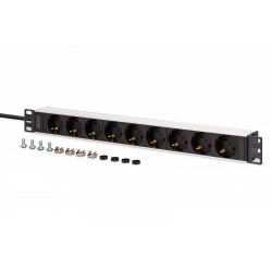 Listwa zasilająca Digitus PDU Rack 19", 9 gniazd Schuko CEE 7/3 (45°), kabel 2m wtyk IEC C20, 16A, aluminiowa