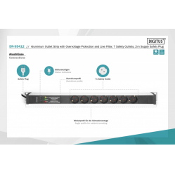 Listwa zasilająca Digitus PDU, 7x gniazdo schuko, 2.0m, 1x wtyk unischuko,16A, zabezpieczenie przepięciowe, filtr sieciowy, profil aluminiowy