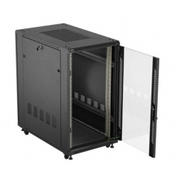 LANBERG Szafa instalacyjna rack stojąca 19" 22U 600x1000 czarna drzwi przeszkolne ( flat pack) 