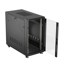 LANBERG Szafa instalacyjna rack stojąca 19" 22U 600x1200 czarna drzwi przeszklone (flat pack) 
