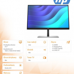 HP Inc. Monitor 21.5 cali E22 G5 FHD 6N4E8AA 