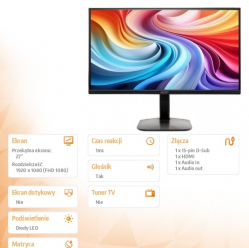 Acer Monitor 27 cali KA272GBIP FHD IPS HDMI DP 120Hz