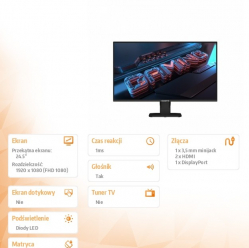 Gigabyte Monitor 24.5 cala GS25F2 IPS FHD HDMI DP 200HZ