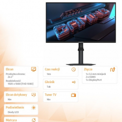 Gigabyte Monitor 25 cali AORS G25F2 EK IPS/FHD/200Hz/2HDMI/DP 