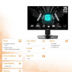 MSI Monitor G255PF E2 24,5 cala LED/FHD/Flat/180Hz/Black 