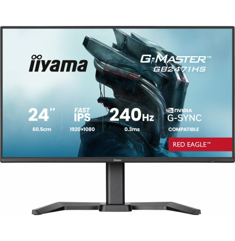 IIYAMA Monitor 23,8 cala GB2471HS-B1 Fast IPS,FHD,240Hz,2xHDMI,DP, 350cd, HAS(150) PIVOT, Adaptive G-SYNC - 1920 x 1080 @48-240Hz DisplayPort Only