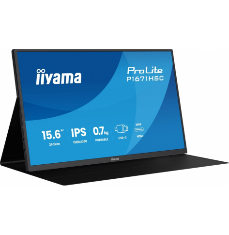 IIYAMA Monitor 15.6 cala P1671HSC-B1 IPS,FHD,miniHDMI,2xUSBC,250cd,8ms,2x1W, 0,7kg