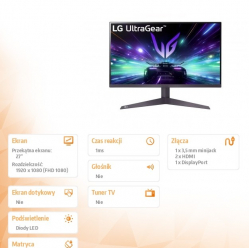LG Electronics Monitor 27GS50F-B 27 cali FHD UltraGear 180Hz 