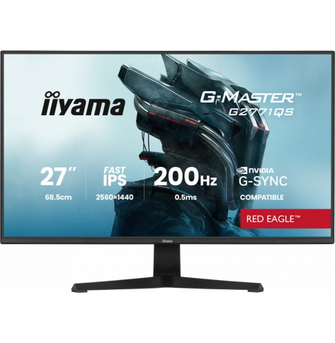 IIYAMA Monitor 27 cali G2771QS-B1 QHD,Fast IPS,DP,2xHDMI,200Hz, 350cd,Adaptive G-SYNC - 2560 x 1440 @48-200Hz DisplayPort Only