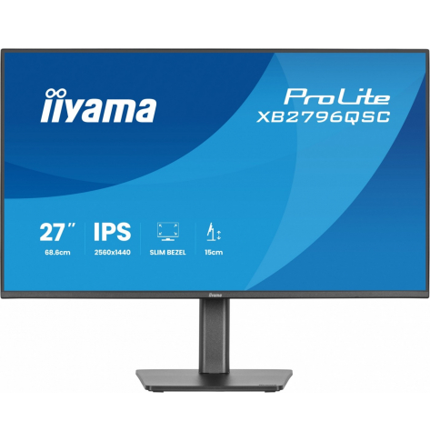 IIYAMA Monitor ProLite 27 cali XB2796QSC-B1 IPS,QHD,HDMI,USB-C (PD 65W),75Hz, 350cd, 1xUSB 3.2 , 1xUSB-C, 2x2W, HAS 150/PIVOT/obrót stopy 360st