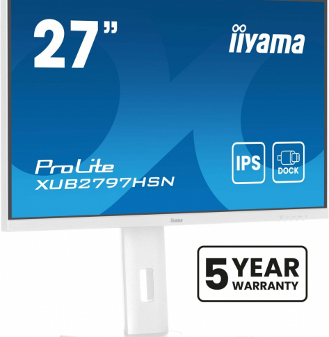 IIYAMA Monitor 27 cali XUB2797HSN-W2 IPS,FHD,USB-C Dock,HAS,300cd,1ms,sRGB99%,100Hz,HDMI,DP-out,USBx4,RJ45,2x2W/5y/