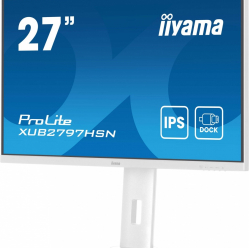 IIYAMA Monitor 27 cali XUB2797HSN-W2 IPS,FHD,USB-C Dock,HAS,300cd,1ms,sRGB99%,100Hz,HDMI,DP-out,USBx4,RJ45,2x2W/5y/ 