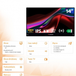 Verbatim Przenośny monitor dotykowy Light zasilany bezprzewodowo Full HD