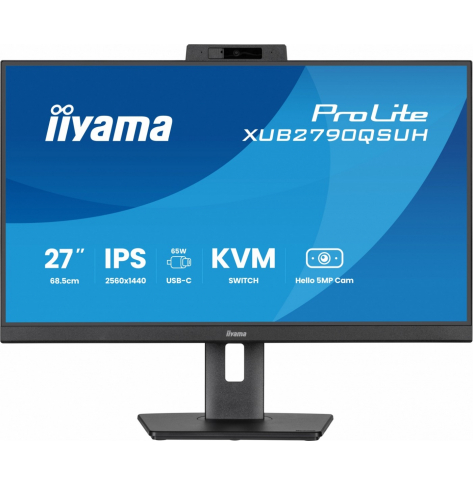 IIYAMA Monitor 27 cali XUB2790QSUH-B2 IPS,QHD,CAM,MIC,HDMI,DP,3xUSB(3.2), 100Hz,ADAPTIVE SYNC,FlickerFree,2x2W,WINDOWS HELLO