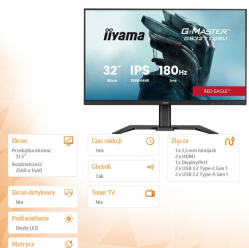 IIYAMA Monitor 31.5 cala GB3271QSU-B2 1ms,IPS,180Hz,2x HDMI,DP,400cd,FreeSync QHD,2x USB(3.2),2x USB-C,2x 4.5W,HAS-150mm