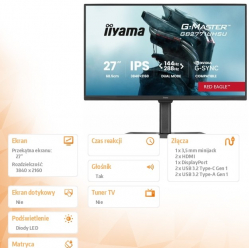 IIYAMA Monitor 27 cali GB2771UHSU-B1 4K 144Hz FHD 288Hz, 450cd, 2x2W, HAS 150, PIVOT