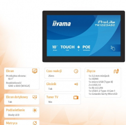 IIYAMA Monitor dotykowy 10 cali TW1023ASC-B3P 10P.DOT.IPS,ANDROID,WIFI, 4xUSB, RJ45, MIC, 24/7, iiSignage