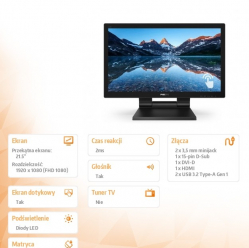 Philips Monitor LCD 222B9TA 21.5 cala VA Touch 10 points