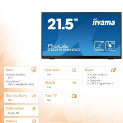 IIYAMA Monitor 21.5 cala T2255MSC-B1 POJ.10PKT.IPS,HDMI,DP,2xUSB 3.0