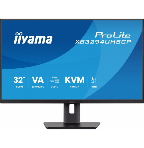 IIYAMA Monitor 31.5 cala XB3294UHSCP-B1.4K,VA,2xHDMI,DP,USB-C dock 95W, PIP,RJ45, 400cd, 2ms, 4xUSB, KVM,Sync,2x5W, HAS (150) PIVOT,