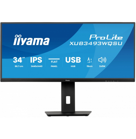 IIYAMA Monitor ProLite 34 cale XUB3493WQSU-B6 IPS,UWQHD,DP,2xHDMI,HAS,21:9,400cd, 120Hz,1000:1,1ms, USB HUBx4, 2x5W,