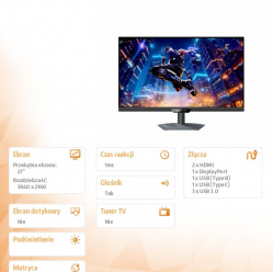 Gigabyte Monitor 27 cali M27UP IPS 4K FHD 160/240Hz DP HDMI 