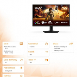AOC Monitor 26.5 cala Q27G41ZDF QD-OLED 240Hz HDMIx2 DP