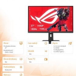 Asus Monitor 27 cali XG27ACMS ROG DP HDMI USB-C 0.3MS