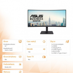 Asus Monitor VA34VCPSR 34 cale WQHD USB-C RJ45 1500R 21:9