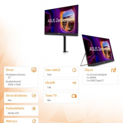 Asus Monitor 27 cali MB27ACF ZEN SC IPS QHD100Hz USB-C HDMI 