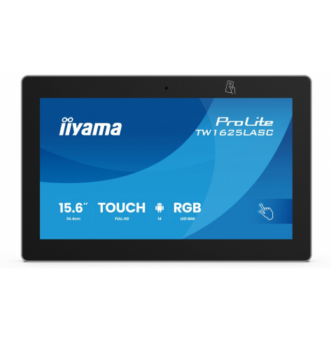 IIYAMA Monitor 16 cali TW1625LASC-B3PNR ANDROID 14,FHD,10PKT,450cd,2x2W, 4xUSB, 1xUSB-C,RJ45, MIC, RK3567, 4/32GB, LED lightbar, iiSign2, NFC, 24/7
