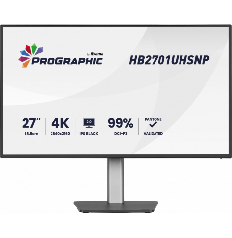 IIYAMA Monitor 27 cali ProGraphic HB2701UHSNP-B1 4K,IPS BLACK 2.0,450cd,VESA USB-c dock(PD:96W),HDMI,DP,DAISY/CHAIN,4xUSB,RJ45,3000:1,sRGB:100%,DCI-P3:99%,KV