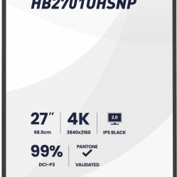 IIYAMA Monitor 27 cali ProGraphic HB2701UHSNP-B1 4K,IPS BLACK 2.0,450cd,VESA USB-c dock(PD:96W),HDMI,DP,DAISY/CHAIN,4xUSB,RJ45,3000:1,sRGB:100%,DCI-P3:99%,KV
