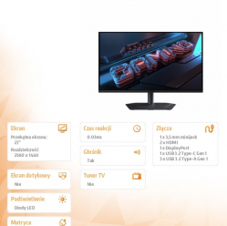 Gigabyte Monitor 27 cali MO27Q2A EK QHD QD-OLED HDMI USB-C 