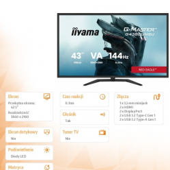 IIYAMA Monitor G-Master 42.5 cala G4380UHSU-B2 4K,VA, 2xHDMI 2.1, 2xDP, 0,3ms, 144Hz, 550cd, 4000:1, USB HUBx4, 2x7W