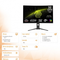 MSI Monitor MAG 321CUPDF 31.5 cala/LED/UHD/Curved/160HZ/Black 