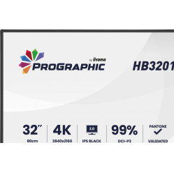 IIYAMA Monitor 31.5 cala ProGraphic HB3201UHSNP-B1 4K,IPS BLACK 2.0,450cd,VESA USB-c dock(PD:96W),HDMI,DP,DAISY/CHAIN,4xUSB,RJ45,3000:1,sRGB:100%,DCI-P3:99%,
