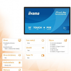IIYAMA Monitor 32 cale TW3226AS-B3P POJ.10PKT.VA.24/7.FHD,500cd,HDMI,3xUSB, 1xUSB-c,RJ45,MIC, 2x5W,ANDROID 14,RK3567, 4/32GB, iiSign2 