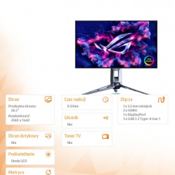 Asus Monitor 26.5 cala PG27AQWP-W OLED 540Hz 0.03 HDMI DP