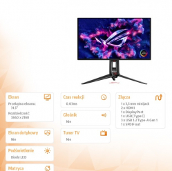 Asus Monitor 31.5 cala PG32UCDMZ 4K QD-OLED 240Hz 0,03 DP
