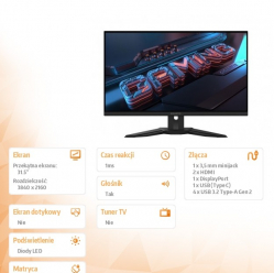 Gigabyte Monitor 31.5 cala M32UP GAMING IPS/1ms/4K/160Hz/HDMI