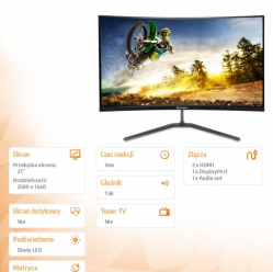 Acer Monitor AOPEN 27 cali 27HC5URS 27HC5URS3bmiipx