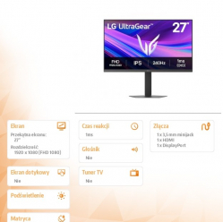 LG Electronics Monitor 27G440A-B 27 cali Ultra Gear FHD 240Hz