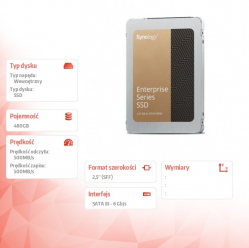 Synology Dysk SATA SSD Enterprise 480GB 2,5 cala 7mm 6Gb/s SAT5221-480G 