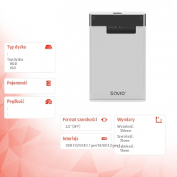 Zewnętrzna obudowa na dysk HDD/SSD 2.5", USB 3.0, AK-66, transparentna