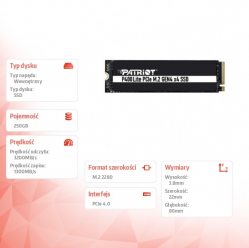 Patriot Dysk SSD 250GB Viper P400 Lite 3200/1300MB/s PCIe M.2 Gen 4x4 NVMe1.4