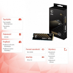 MSI Dysk SSD SPATIUM M371 500GB M.2 PCIe3 2200/1150MB/s