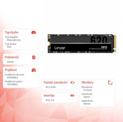 Lexar Dysk SSD NM620 256GB NVMe M.2 2280 3300/1300MB/s